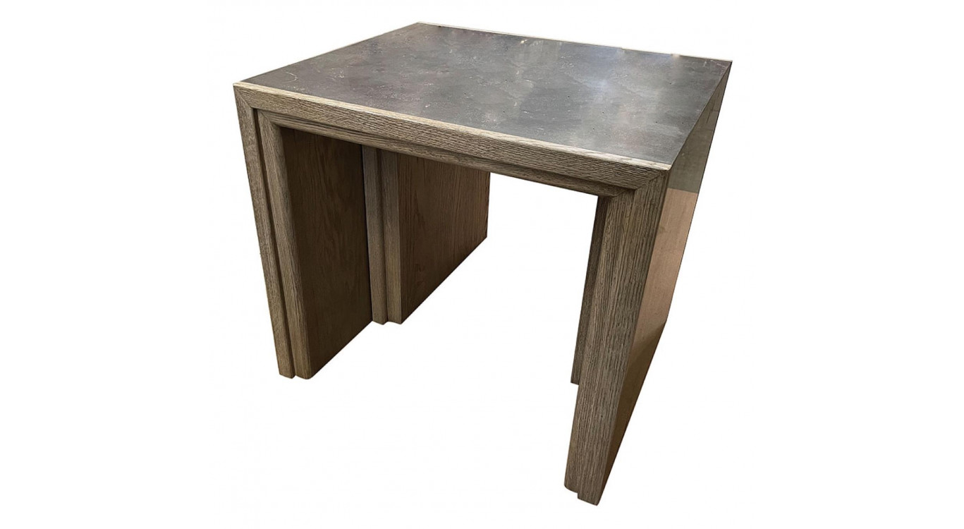 Nesting Table with Blue Stone Top and Oak Leaf