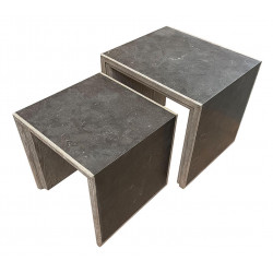 Gigognes Tische Blaue Steinplatte Und Eichenholzauflage