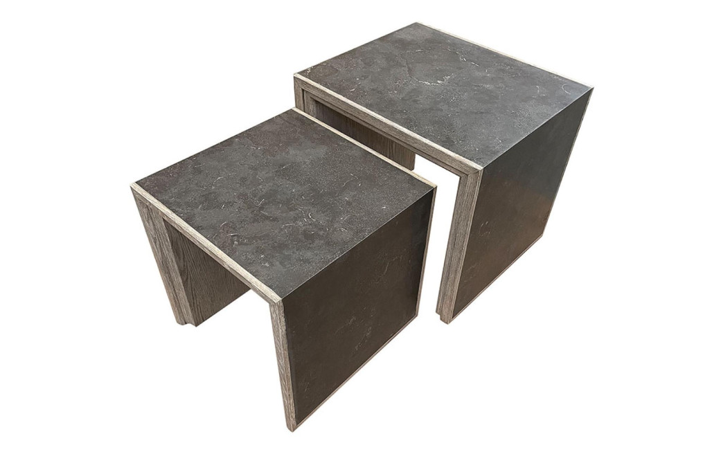 Nesting Table with Blue Stone Top and Oak Leaf