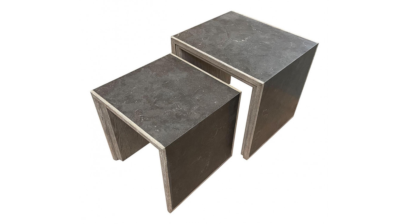 Nesting Table with Blue Stone Top and Oak Leaf