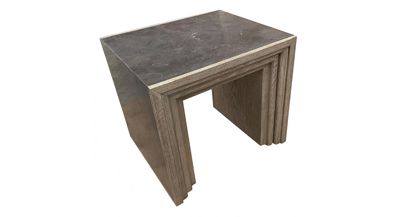 Nesting Table with Blue Stone Top and Oak Leaf