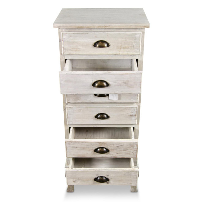 Wochenendmöbel Chiffonnier Holz 6 Schubladen Cerusé Weiß 45.5x36x108cm