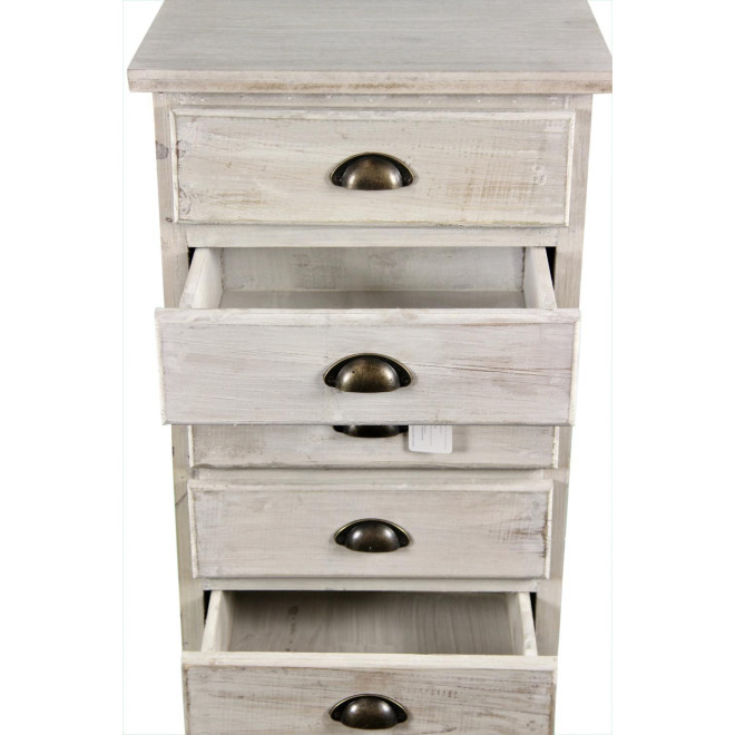 Wochenendmöbel Chiffonnier Holz 6 Schubladen Cerusé Weiß 45.5x36x108cm