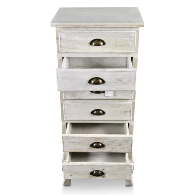 Meuble Semainier Chiffonnier Bois 6 Tiroirs Cerusé Blanc 45.5x36x108cm