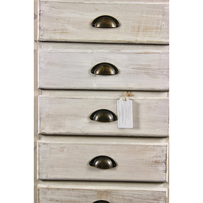 Meuble Semainier Chiffonnier Bois 6 Tiroirs Cerusé Blanc 45.5x36x108cm