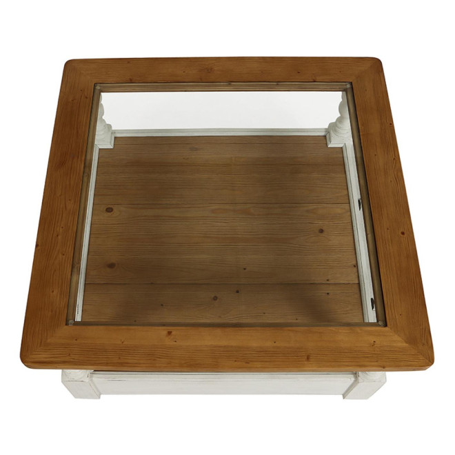 Mesa de centro cuadrada con tapa de cristal