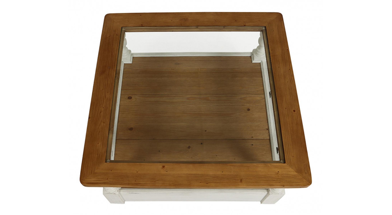 Mesa de centro cuadrada con tapa de cristal