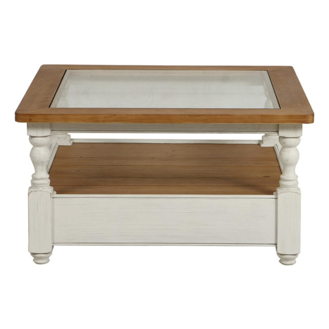 Mesa de centro cuadrada con tapa de cristal