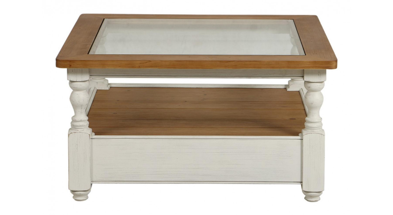 Mesa de centro cuadrada con tapa de cristal