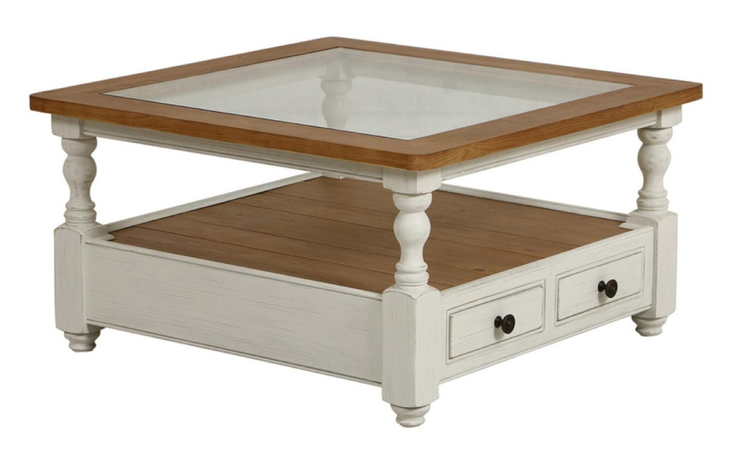 Mesa de centro cuadrada con tapa de cristal