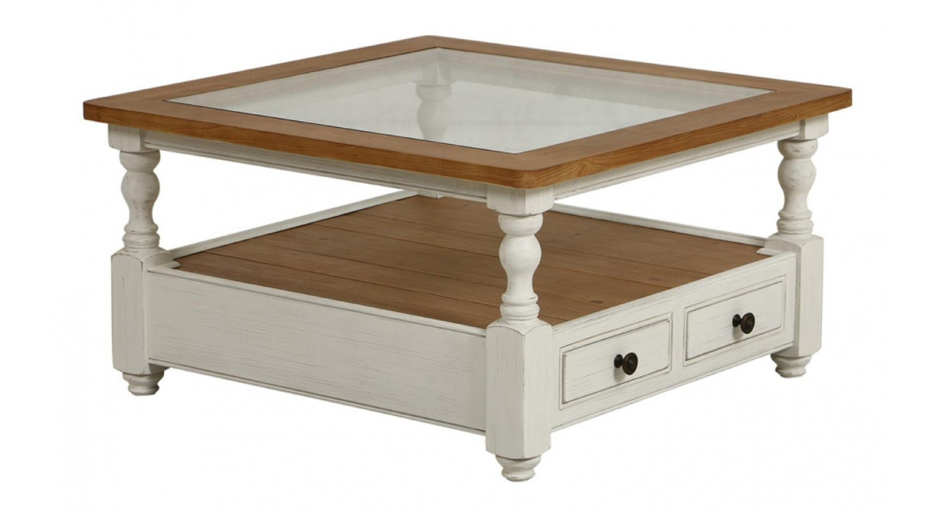Mesa de centro cuadrada con tapa de cristal