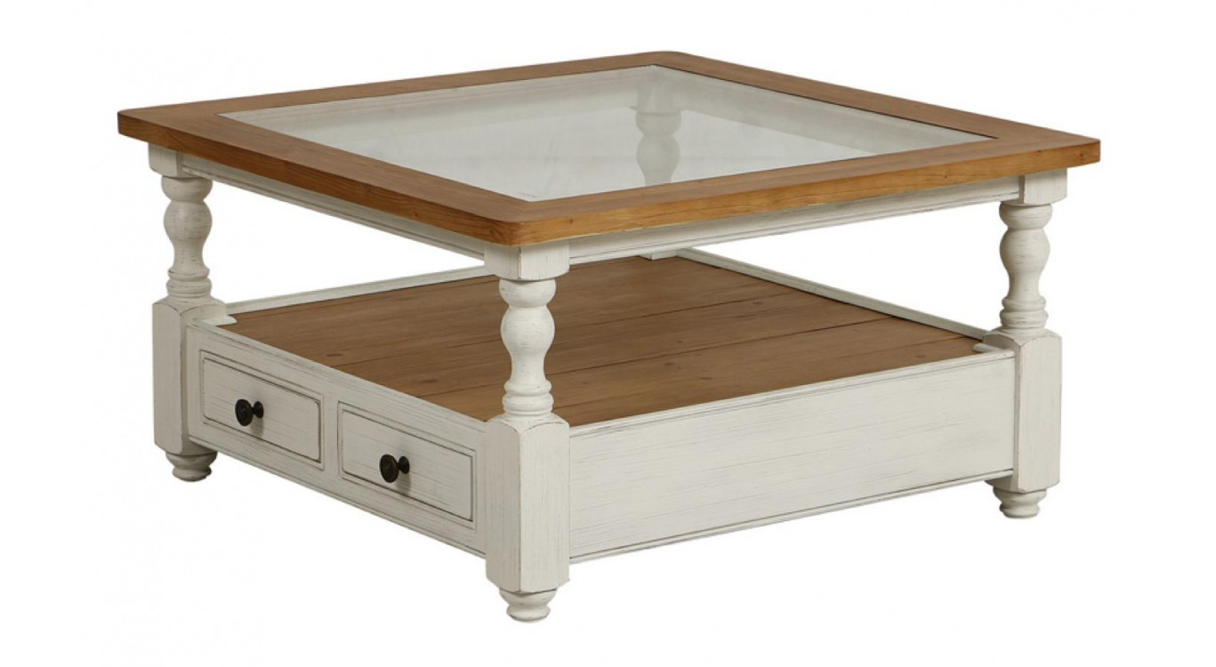 Mesa de centro cuadrada con tapa de cristal