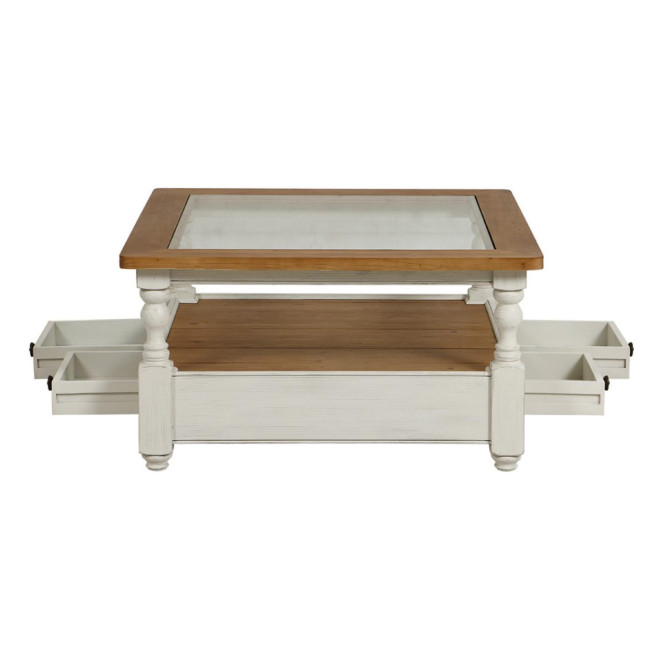 Mesa de centro cuadrada con tapa de cristal