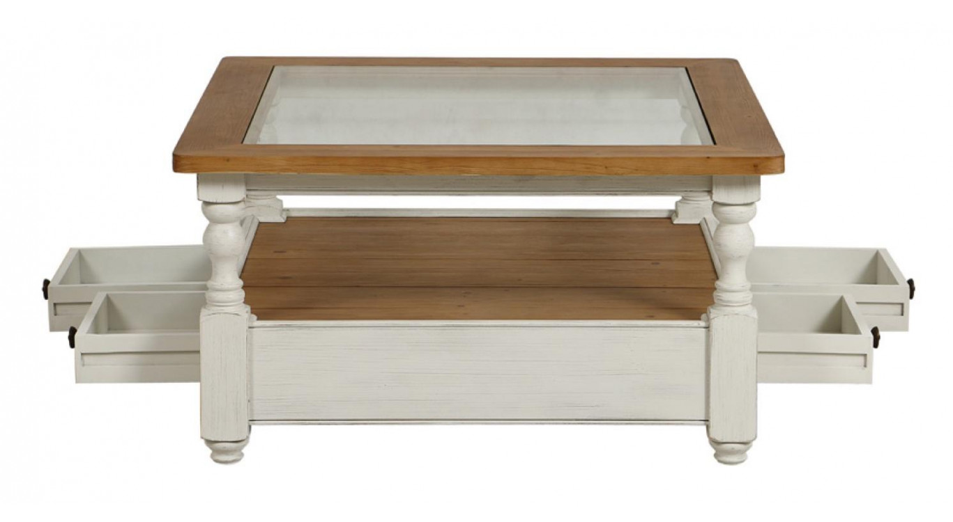 Mesa de centro cuadrada con tapa de cristal