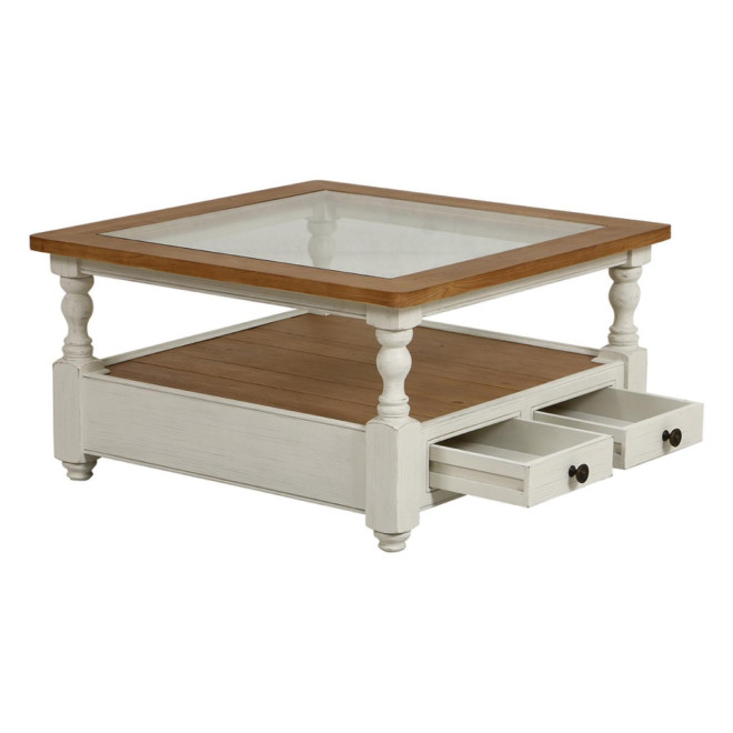 Mesa de centro cuadrada con tapa de cristal