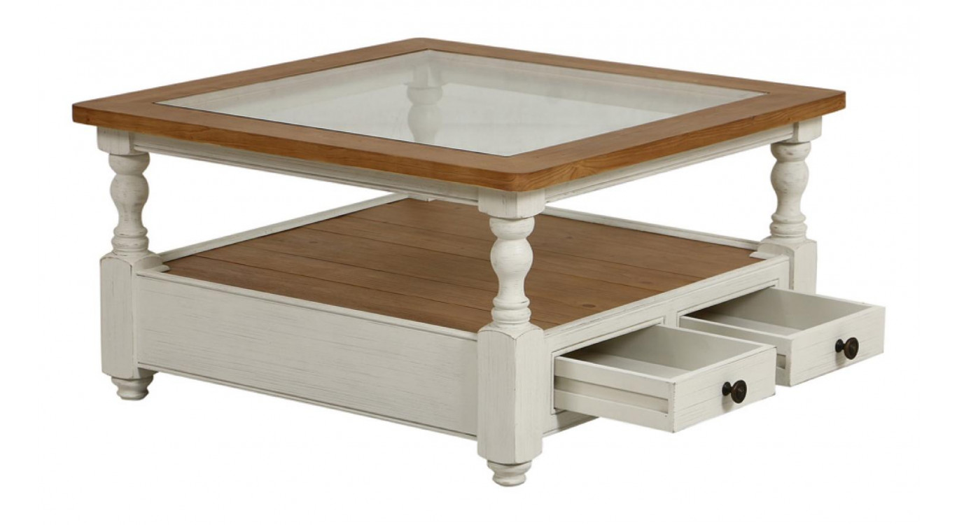 Mesa de centro cuadrada con tapa de cristal
