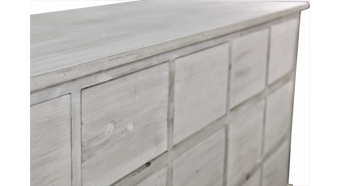 Meuble Semainier Chiffonnier Grainetier Bois 15 Tiroirs Cerusé Blanc Nu 200x55x85cm