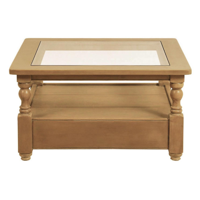 Mesa de centro cuadrada con tapa de cristal