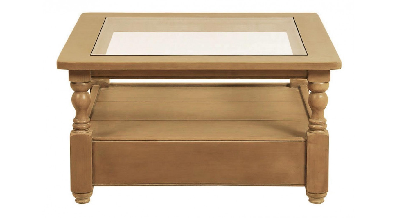 Mesa de centro cuadrada con tapa de cristal