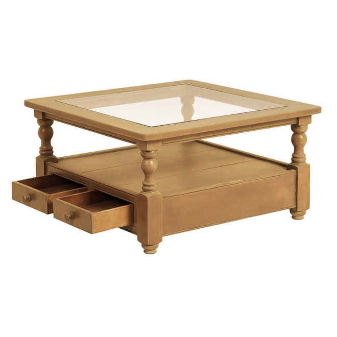 Mesa de centro cuadrada con tapa de cristal