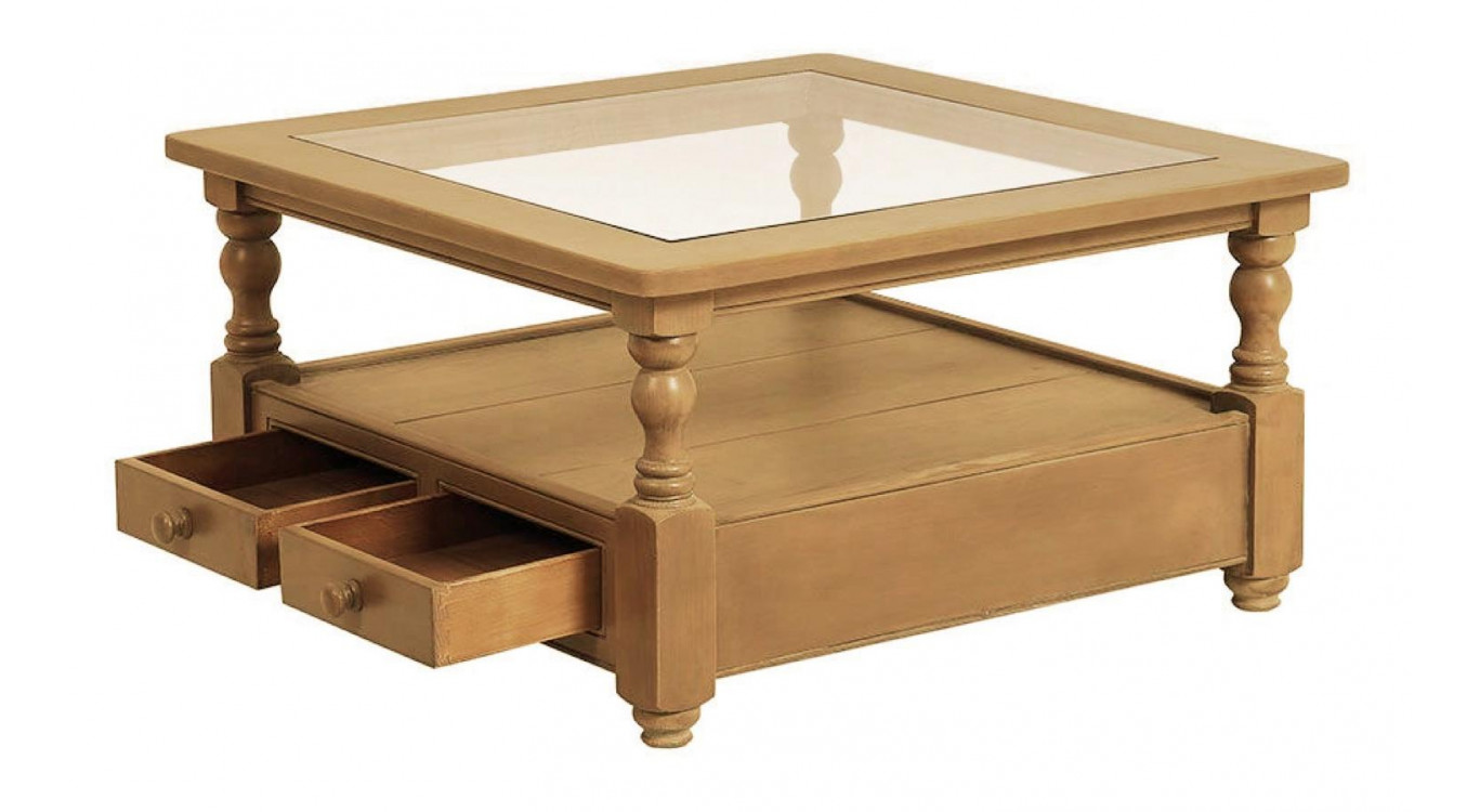 Mesa de centro cuadrada con tapa de cristal
