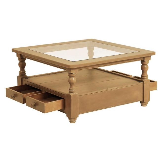 Mesa de centro cuadrada con tapa de cristal