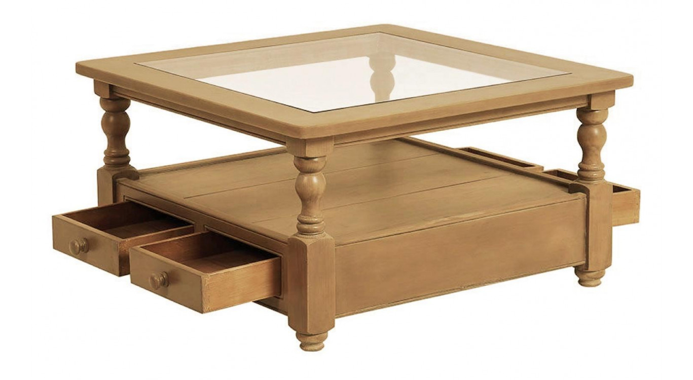 Mesa de centro cuadrada con tapa de cristal