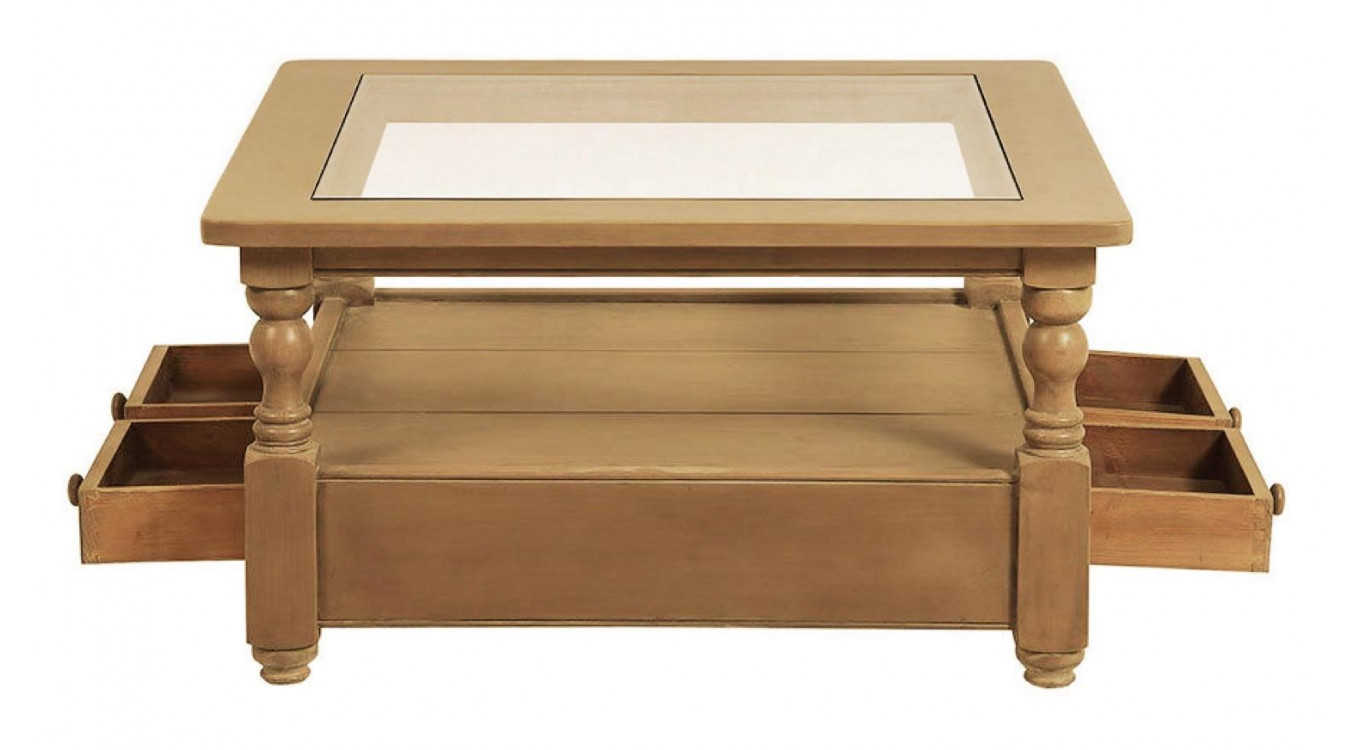 Mesa de centro cuadrada con tapa de cristal
