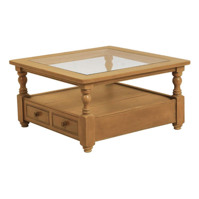 Mesa de centro cuadrada con tapa de cristal