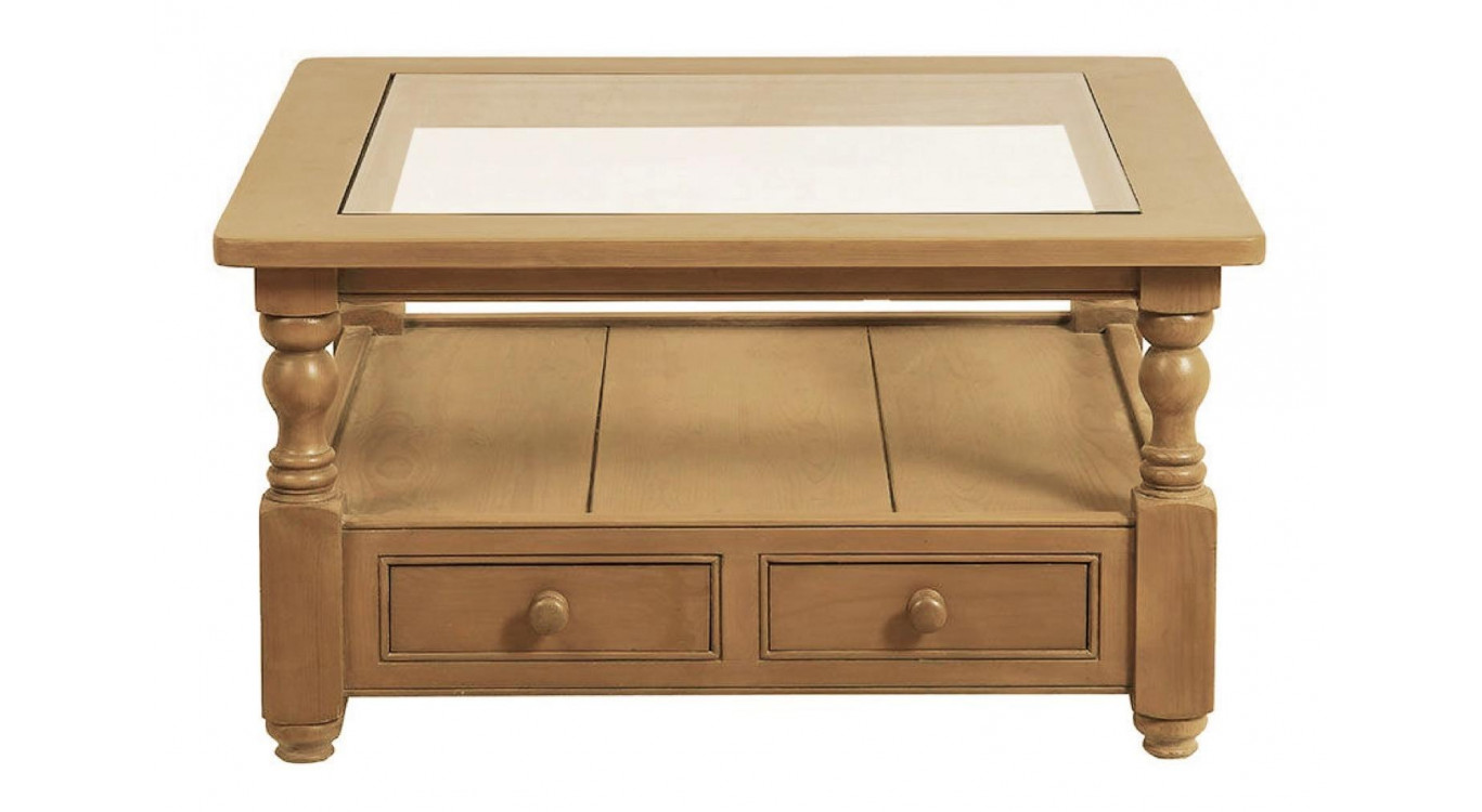 Mesa de centro cuadrada con tapa de cristal