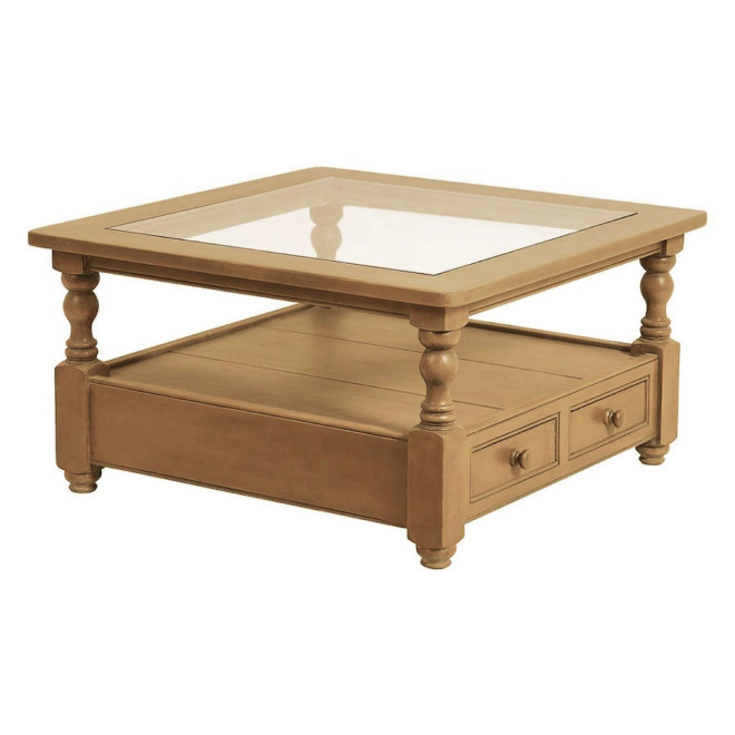 Mesa de centro cuadrada con tapa de cristal
