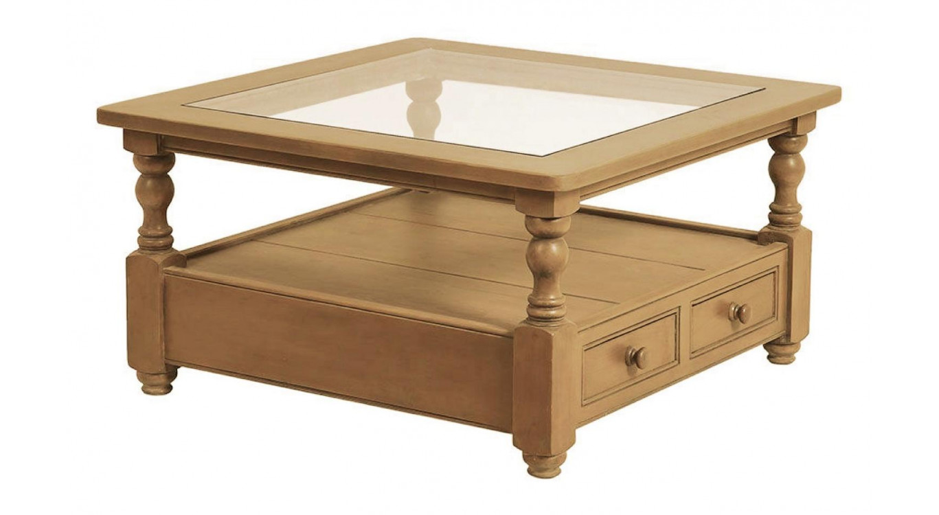 Mesa de centro cuadrada con tapa de cristal
