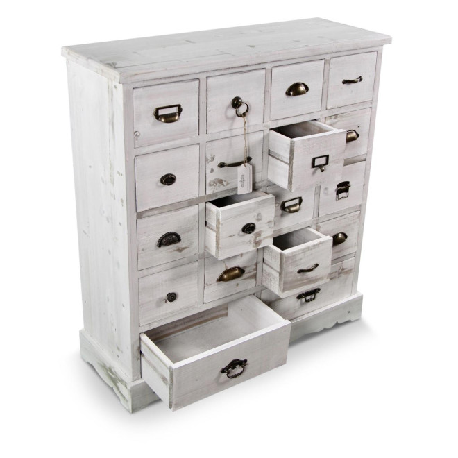 Wochenschrank Chiffonnier Grainetier Holz Cerusé Weiß 18 Schubladen 92x34.5x99cm