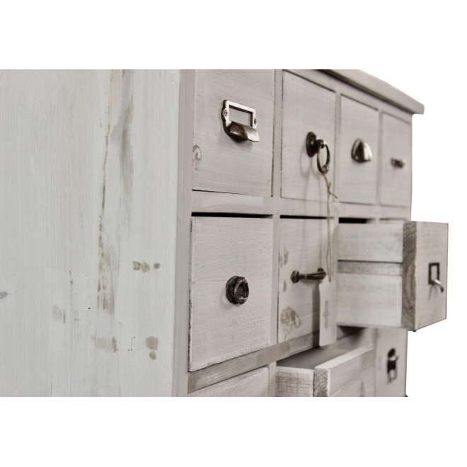 Wochenschrank Chiffonnier Grainetier Holz Cerusé Weiß 18 Schubladen 92x34.5x99cm