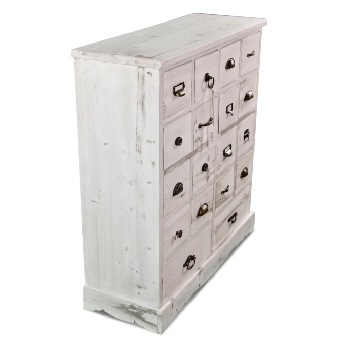 Wochenschrank Chiffonnier Grainetier Holz Cerusé Weiß 18 Schubladen 92x34.5x99cm