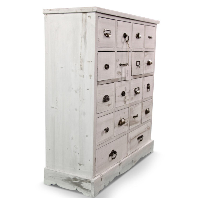 Wochenschrank Chiffonnier Grainetier Holz Cerusé Weiß 18 Schubladen 92x34.5x99cm