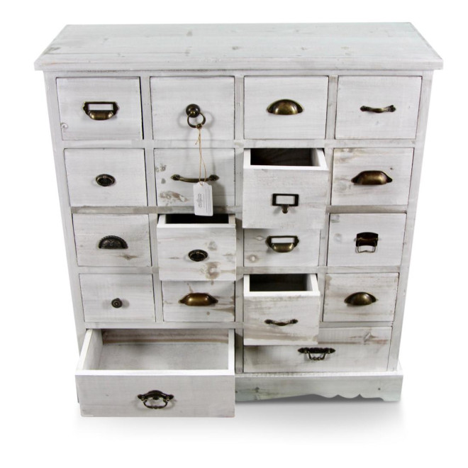 Wochenschrank Chiffonnier Grainetier Holz Cerusé Weiß 18 Schubladen 92x34.5x99cm