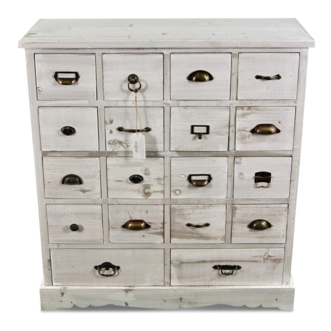 Wochenschrank Chiffonnier Grainetier Holz Cerusé Weiß 18 Schubladen 92x34.5x99cm