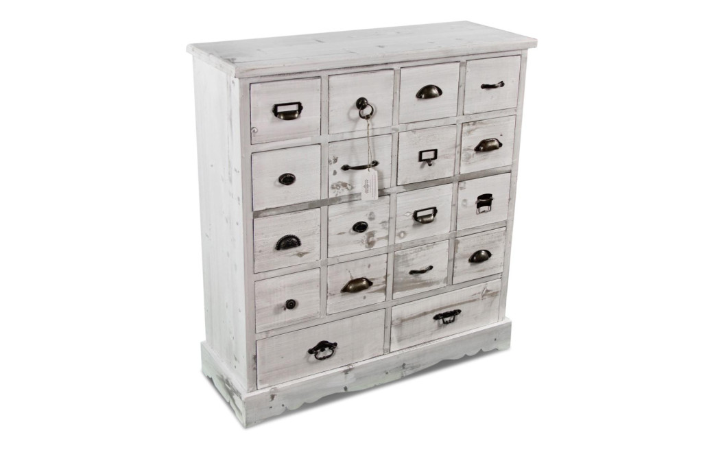 Meuble Semainier Chiffonnier Grainetier Bois Cerusé Blanc 18 Tiroirs 92x34.5x99cm
