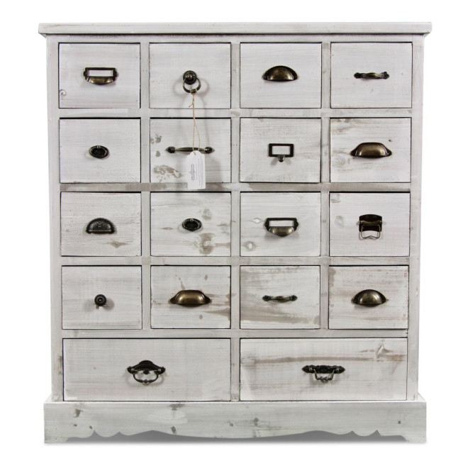 Wochenschrank Chiffonnier Grainetier Holz Cerusé Weiß 18 Schubladen 92x34.5x99cm