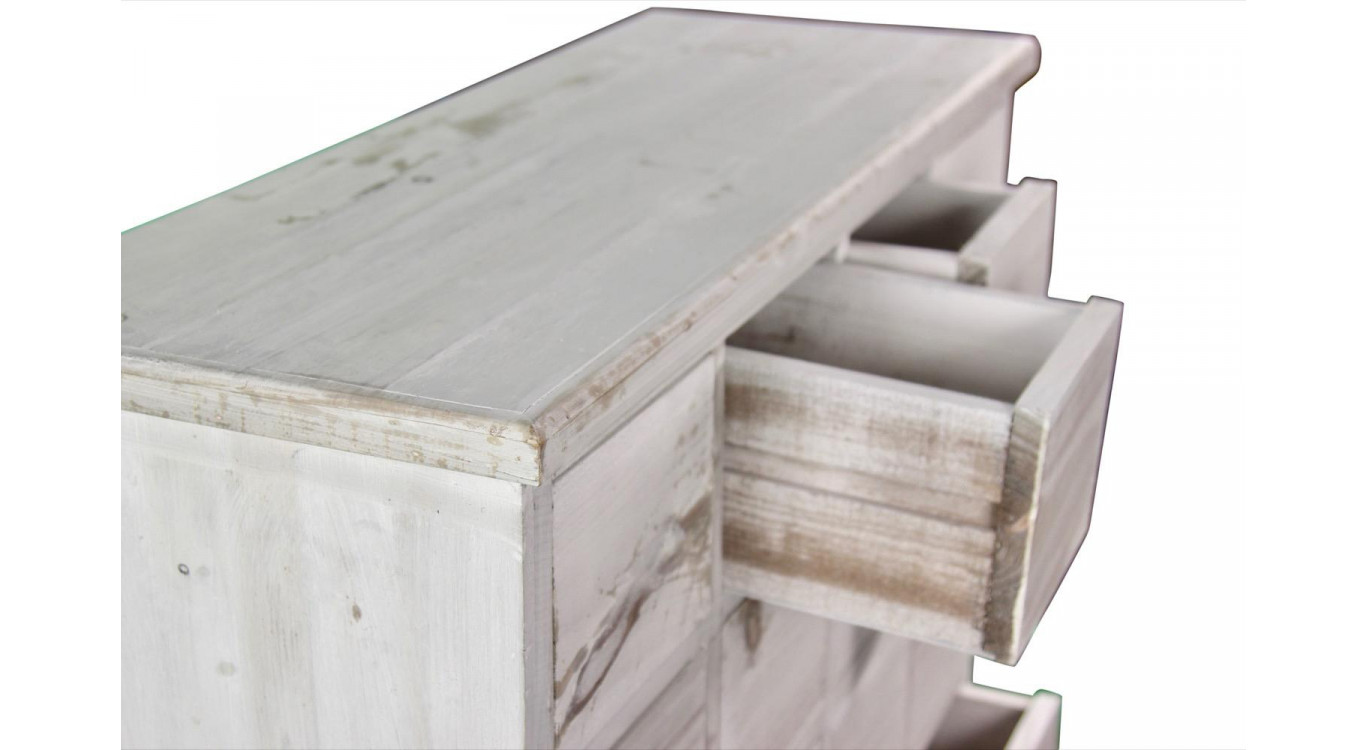 Meuble Semainier Chiffonnier Grainetier Bois Cerusé Blanc 18 Tiroirs Nu 92x34.5x99cm