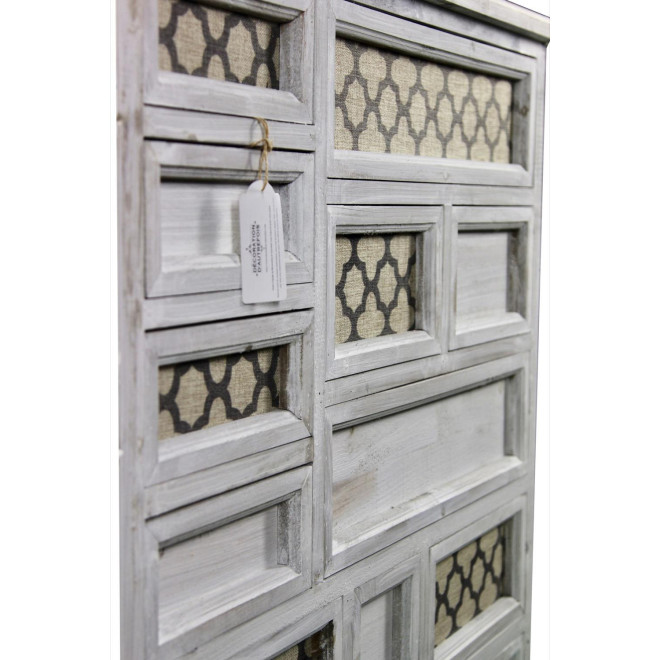Meuble Semainier Chiffonnier Grainetier Bois Cerusé Blanc 13 Tiroirs Nu 87x32x96.5cm