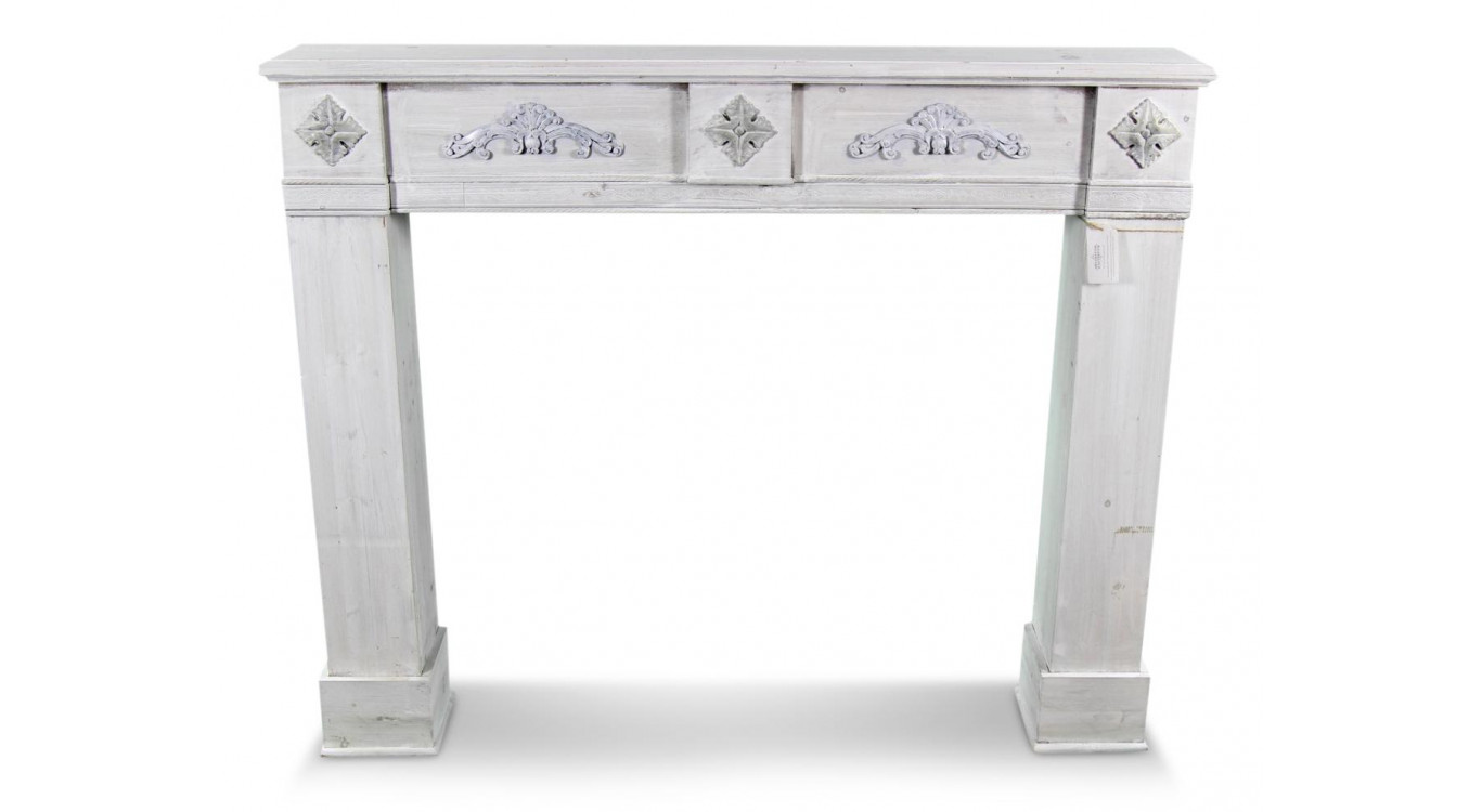 Encadrement Manteau Cheminée Bois Cerusé Blanc 137x20x113.5cm