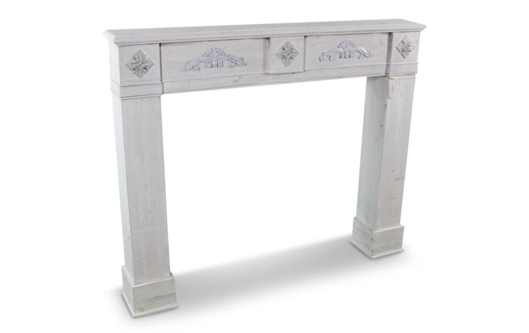 Encadrement Manteau Cheminée Bois Cerusé Blanc 137x20x113.5cm