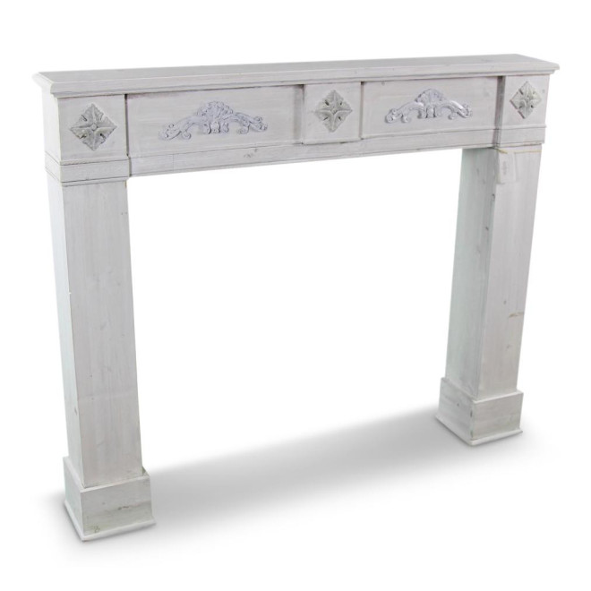 Encadrement Manteau Cheminée Bois Cerusé Blanc 137x20x113.5cm