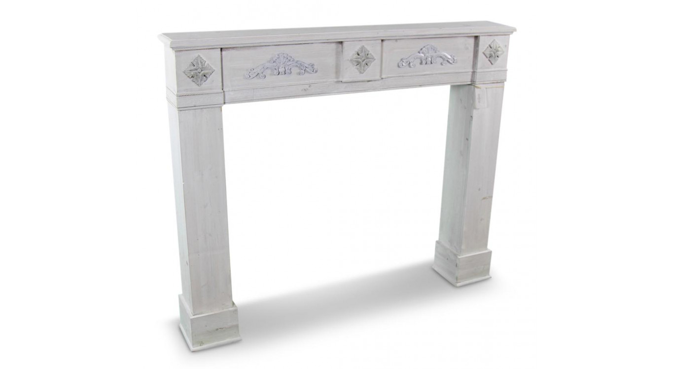 Encadrement Manteau Cheminée Bois Cerusé Blanc 137x20x113.5cm