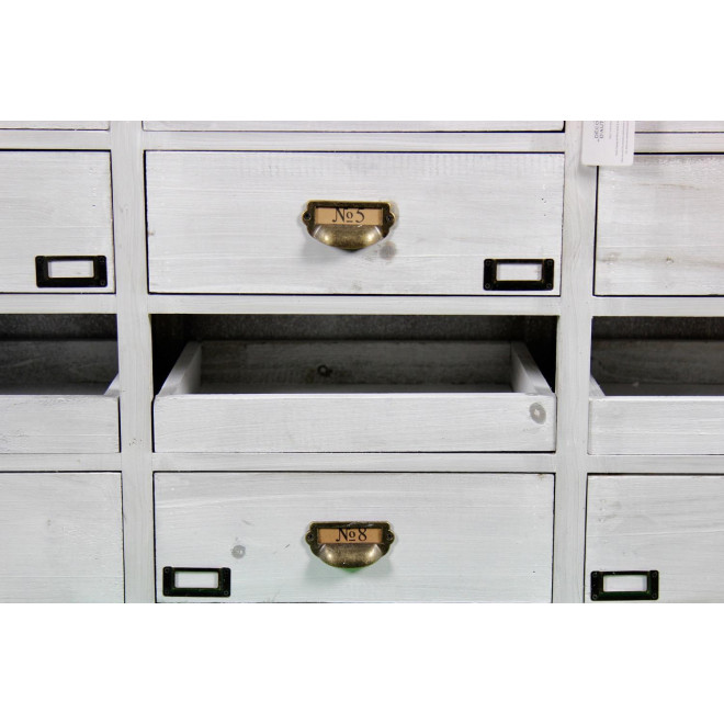 Meuble Semainier Chiffonnier Grainetier Bois Cerusé Blanc 12 Tiroirs 124x32.5x82cm