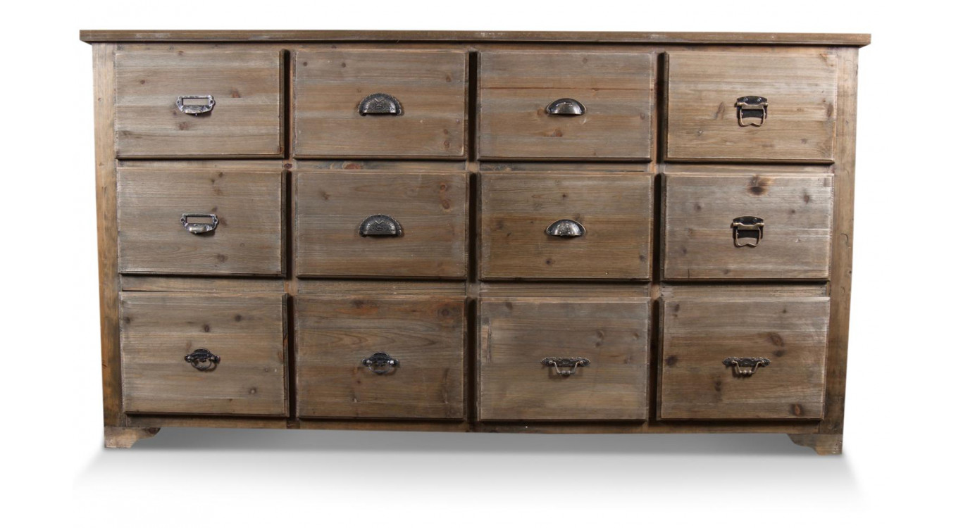 Meuble Semainier Chiffonnier Grainetier Bois 12 Tiroirs 167x54x91cm