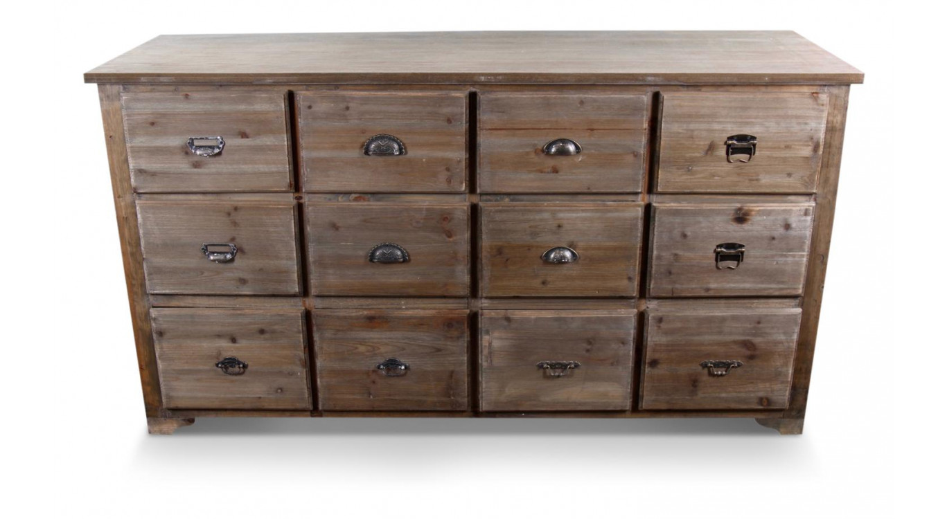 Meuble Semainier Chiffonnier Grainetier Bois 12 Tiroirs 167x54x91cm