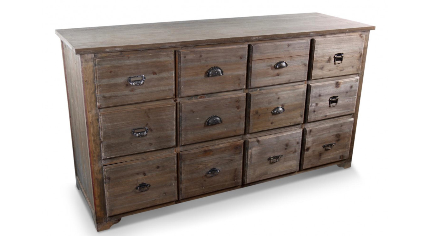 Meuble Semainier Chiffonnier Grainetier Bois 12 Tiroirs 167x54x91cm